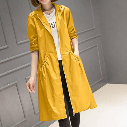 Women’s Rain Jacket – Water-Resistant – Hooded – Relaxed Fit – Knee Length – Full Zip