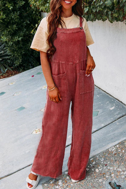 Women’s Overalls – Relaxed Fit – Wide Leg – Sleeveless – Cotton – Adjustable Straps