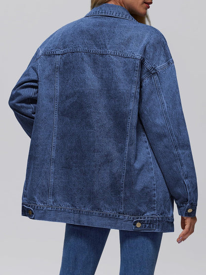 Women’s Denim Jacket – Oversized Fit – Button Front – Flap Pockets – Seam Detail