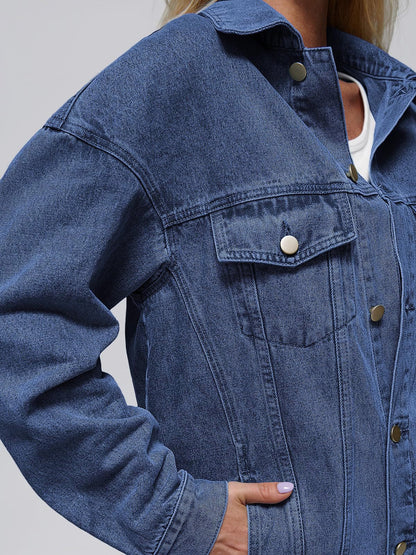 Women’s Denim Jacket – Oversized Fit – Button Front – Flap Pockets – Seam Detail