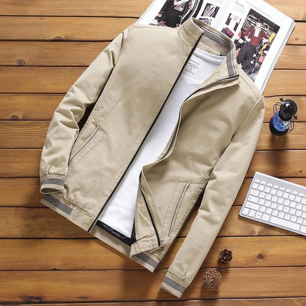 Men’s Casual Jacket – Slim Fit – Lightweight – Woven Fabric – Stand Collar – Zipper Pockets