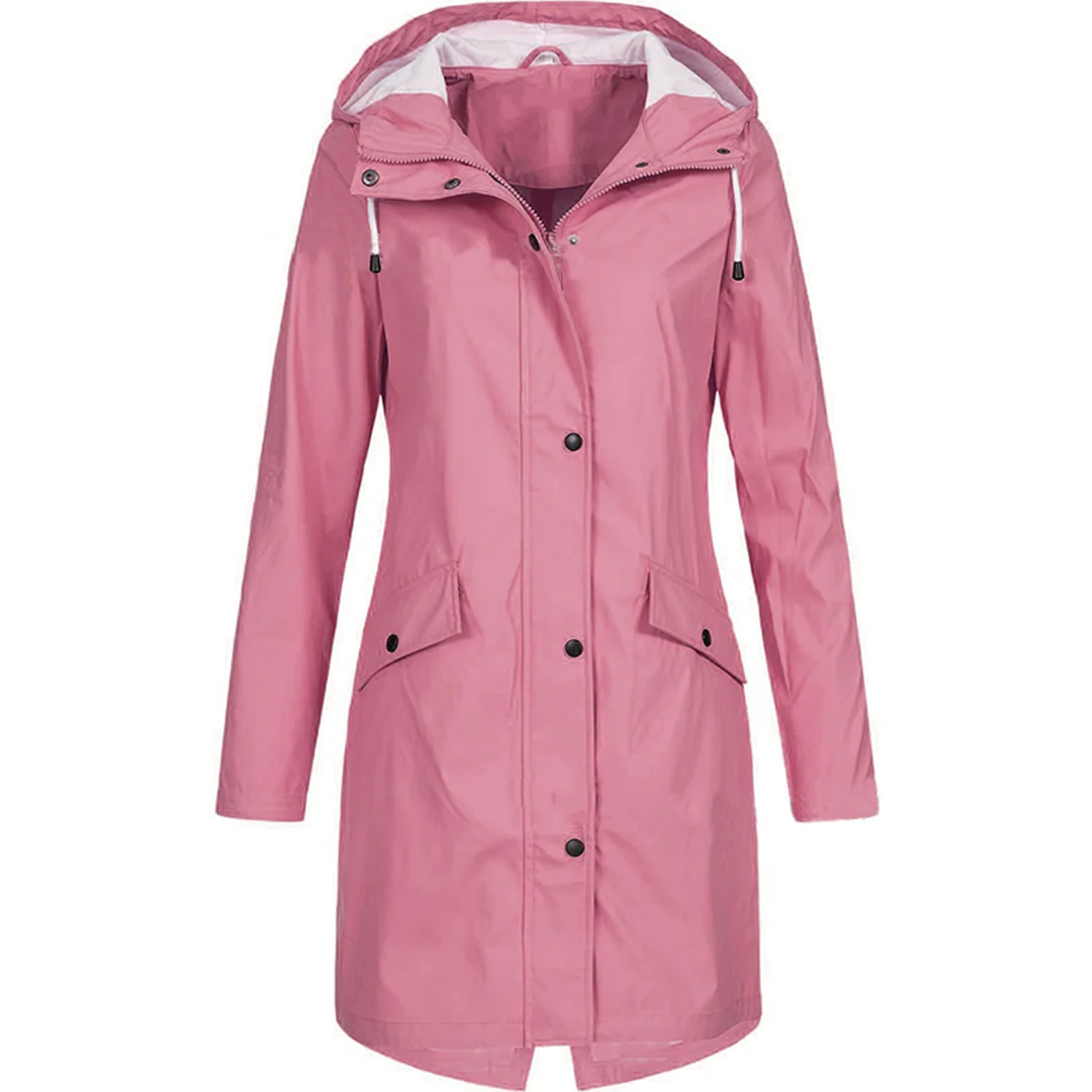 Women’s Raincoat – Tailored Fit – Water-Repellent – Hooded – Mid Thigh Length
