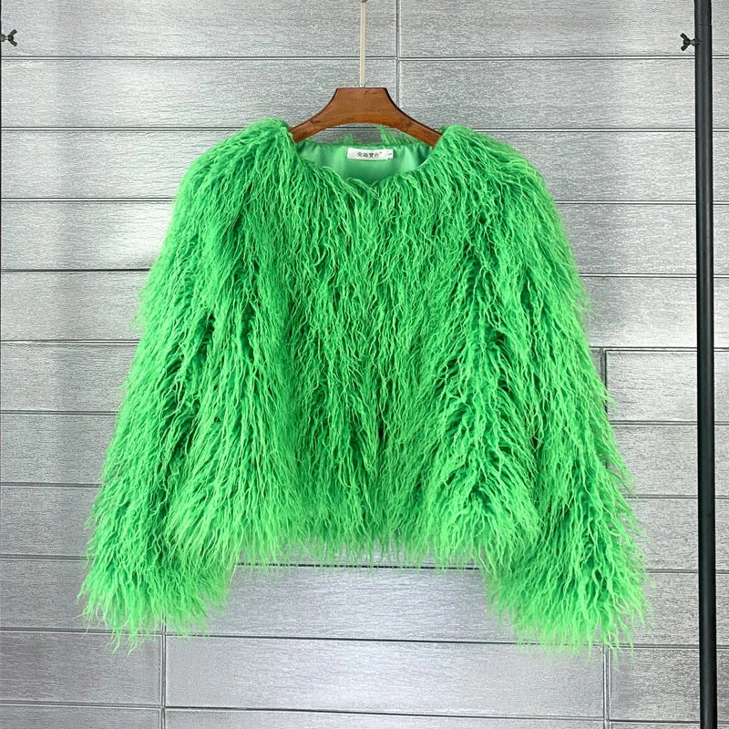 Women’s Short Jacket – Oversized Fit – Shaggy Faux Fur Texture – Casual Outerwear