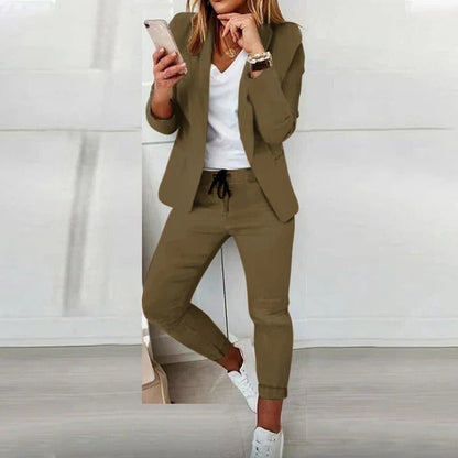Women’s Suit Set – Tailored Blazer – Relaxed Tapered Pants – Drawstring Waist