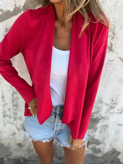 Women’s Cardigan – Faux Suede – Relaxed Fit – Open Front – Lightweight Layer