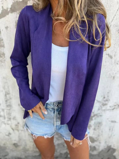 Women’s Cardigan – Faux Suede – Relaxed Fit – Open Front – Lightweight Layer
