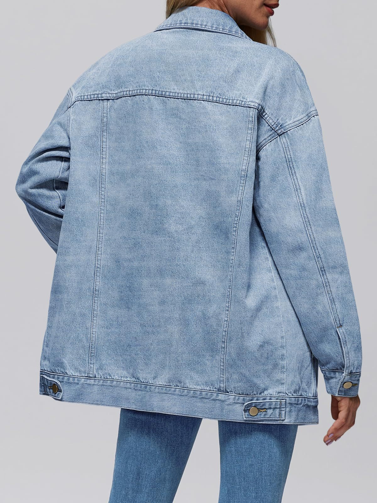 Women’s Denim Jacket – Oversized Fit – Button Front – Flap Pockets – Seam Detail