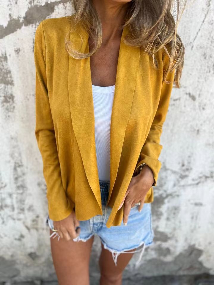 Women’s Cardigan – Faux Suede – Relaxed Fit – Open Front – Lightweight Layer
