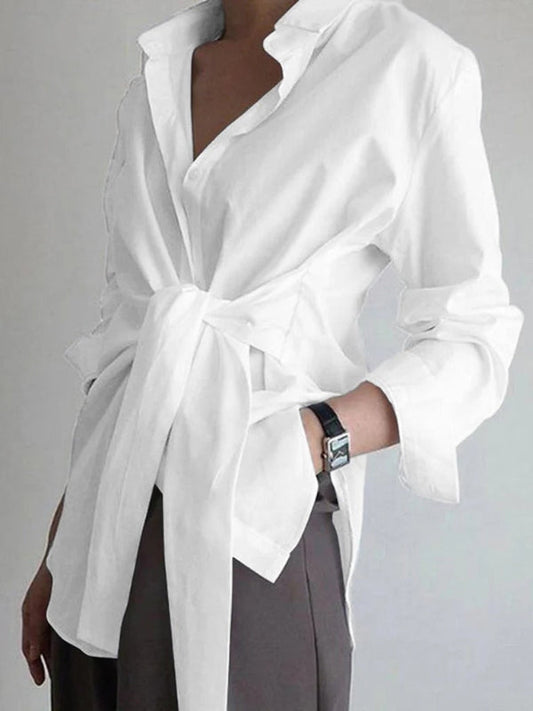 Women’s Waist-Length Relaxed Fit Blouse - Cotton - Spread Collar V-Neck - Buttoned Cuffs