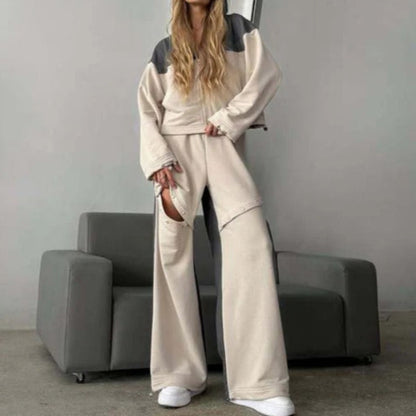 Women’s Loungewear Set – Cropped Hoodie – Wide Leg Pants – Cotton Blend – Relaxed Fit