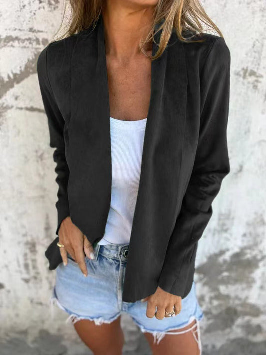 Women’s Cardigan – Faux Suede – Relaxed Fit – Open Front – Lightweight Layer