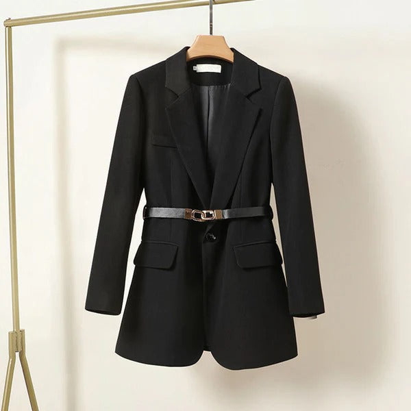Women’s Blazer – Tailored Fit – Wool Blend – Belted Waist – Single Button – Classic Lapel