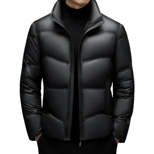 Oliver Quilted High Collar Down Jacket | Zipper Front Hip-Length Jacket
