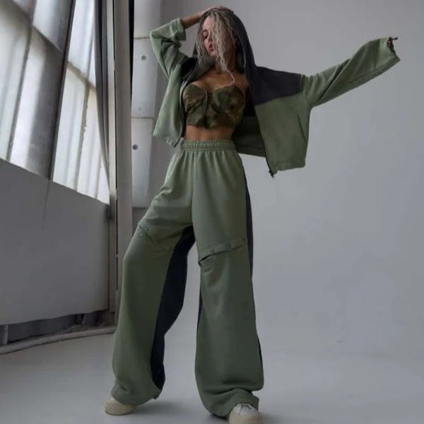 Women’s Loungewear Set – Cropped Hoodie – Wide Leg Pants – Cotton Blend – Relaxed Fit