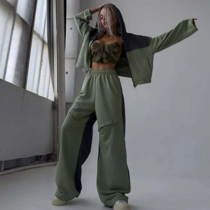 Women’s Loungewear Set – Cropped Hoodie – Wide Leg Pants – Cotton Blend – Relaxed Fit