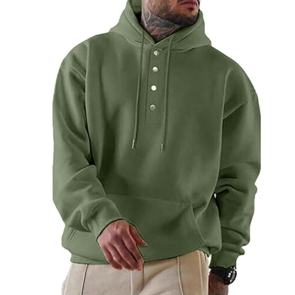 Men’s Hooded Sweatshirt – Loose Fit – Fleece Feel – Snap Button Front – Casual Wear