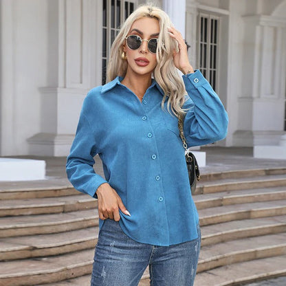 Women's Blouse - Suede - Relaxed Fit - Collared Neckline - Button-Up Front