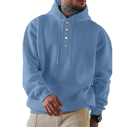 Men’s Hooded Sweatshirt – Loose Fit – Fleece Feel – Snap Button Front – Casual Wear