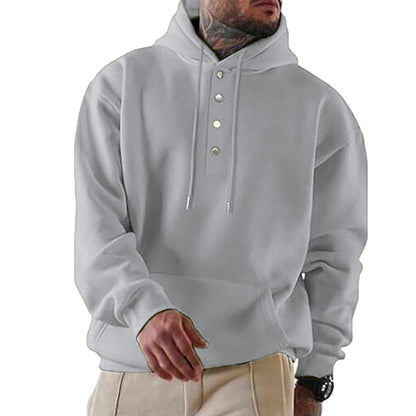Men’s Hooded Sweatshirt – Loose Fit – Fleece Feel – Snap Button Front – Casual Wear