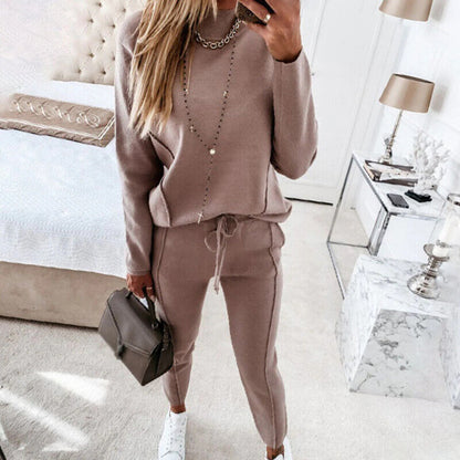 Women’s Lounge Set – Cotton Knit – Relaxed Fit Top – Tapered Ankle Pants