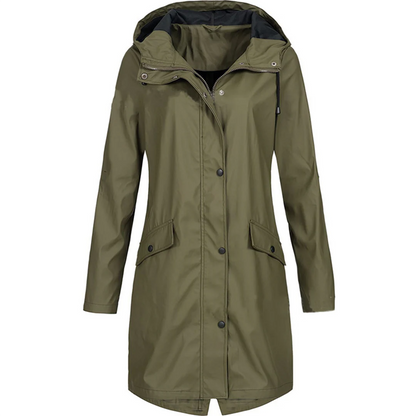 Women’s Raincoat – Tailored Fit – Water-Repellent – Hooded – Mid Thigh Length