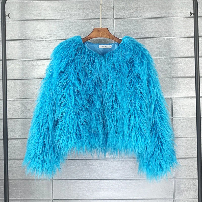 Women’s Short Jacket – Oversized Fit – Shaggy Faux Fur Texture – Casual Outerwear