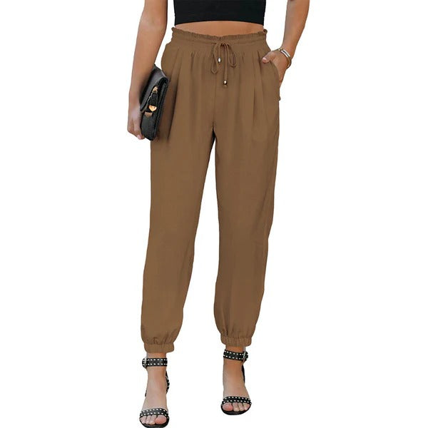 Women’s Casual Pants - Woven - Relaxed Fit - Elastic Waistband