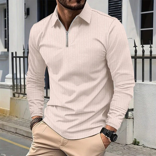 Men’s Long Sleeve Shirt – Slim Fit – Standing Collar – Zipper Front – Cotton