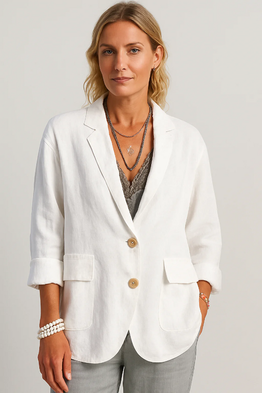 Women’s Blazer – Oversized Relaxed Fit – Two-Button Linnen – Notched Lapels – Rolled Sleeves