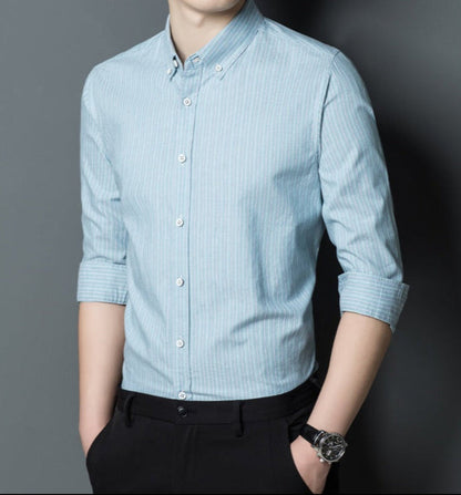 Men’s Button-Up Shirt – Slim Fit – Cotton – Long Sleeve – Striped – Business Casual