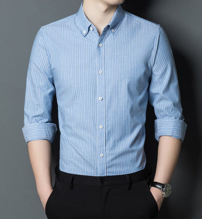 Men’s Button-Up Shirt – Slim Fit – Cotton – Long Sleeve – Striped – Business Casual