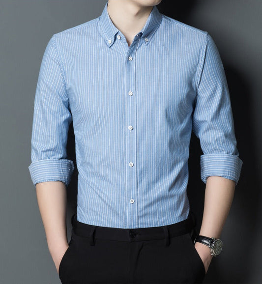 Men’s Button-Up Shirt – Slim Fit – Cotton – Long Sleeve – Striped – Business Casual