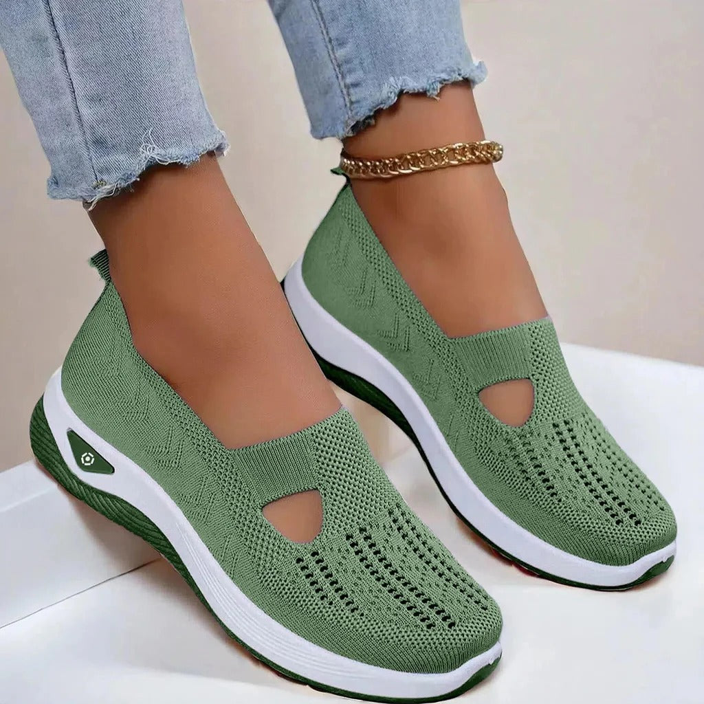 Women’s Slip-On Shoes - Knitted Textile - Orthopedic Support - Non-Slip Sole