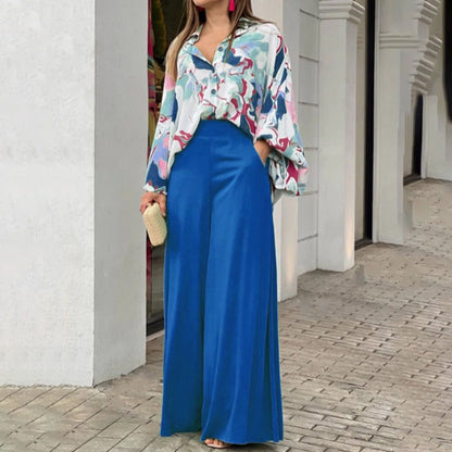 Women’s Wide-Leg Pants Set – Relaxed Fit – High Waist – Silky Soft Draped Fabric