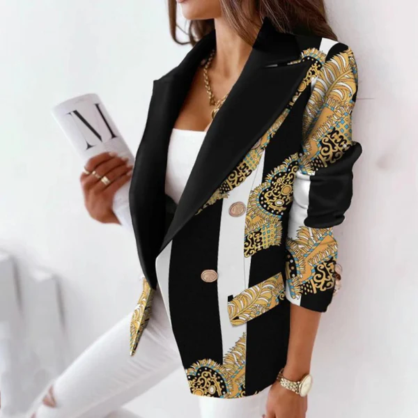 Women’s Blazer – Tailored Fit – Double-Breasted – Reversible Collar – Striped Pattern