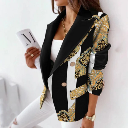 Women’s Blazer – Tailored Fit – Double-Breasted – Reversible Collar – Striped Pattern