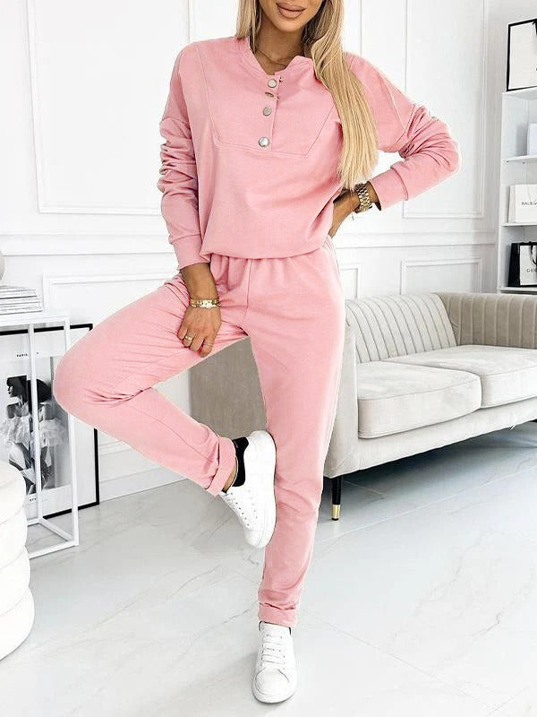 Women’s Sports Suit Set – Cotton Blend – Relaxed Fit – Long Sleeve – Full Length