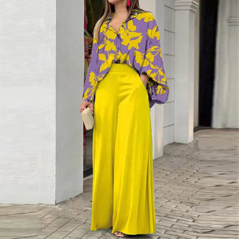 Women’s Wide-Leg Pants Set – Relaxed Fit – High Waist – Silky Soft Draped Fabric