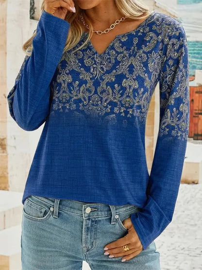 Women's Blouse - Synthetic Blend - Relaxed Fit - V-Neck - Pleated Detail