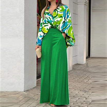 Women’s Wide-Leg Pants Set – Relaxed Fit – High Waist – Silky Soft Draped Fabric