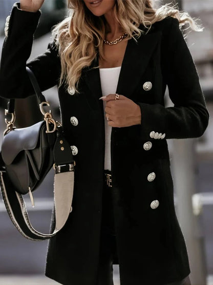 Women's Coat - Wool Blend - Slim Fit - Double-Breasted Closure - Tailored Lapels