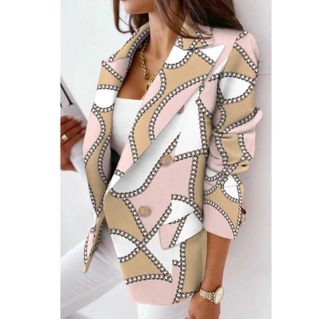 Women’s Blazer – Tailored Fit – Double-Breasted – Reversible Collar – Striped Pattern