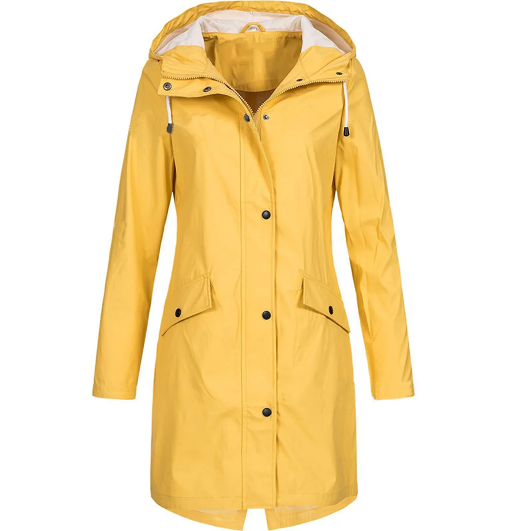 Women’s Raincoat – Tailored Fit – Water-Repellent – Hooded – Mid Thigh Length