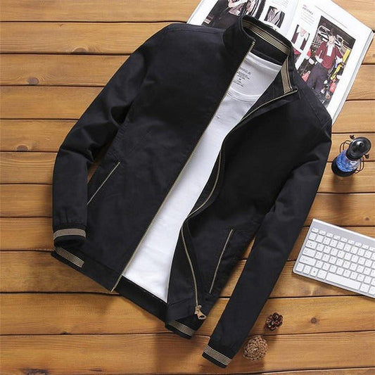 Men’s Casual Jacket – Slim Fit – Lightweight – Woven Fabric – Stand Collar – Zipper Pockets