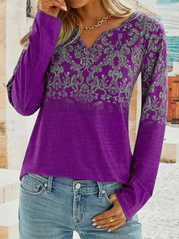 Women's Blouse - Synthetic Blend - Relaxed Fit - V-Neck - Pleated Detail