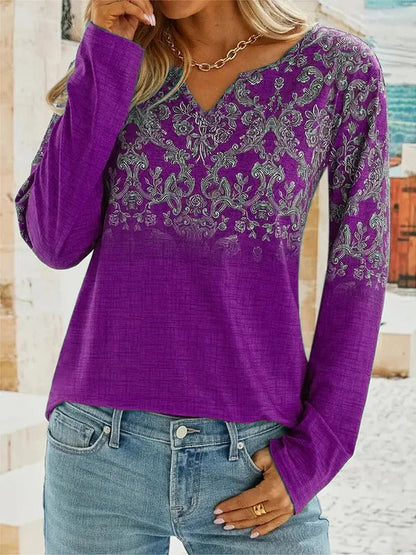 Women's Blouse - Synthetic Blend - Relaxed Fit - V-Neck - Pleated Detail