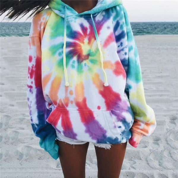Women’s Pullover Hoodie – Oversized Fit – Tie-Dye Print – Cotton Breathable – Casual