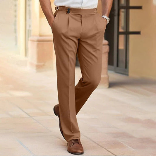 Men’s Trousers – Slim Fit – Lightweight Cotton Blend – Flat Front – Full Length Formal