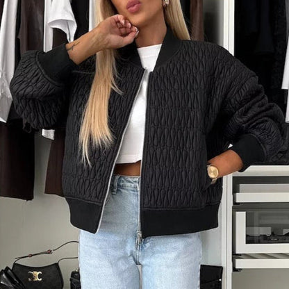 Women’s Quilted Jacket – Cropped Fit – Ribbed Cuffs – Zip Front – Casual Style