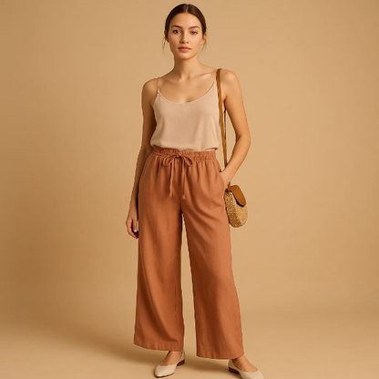 Women’s Trousers – Relaxed Fit – Cotton – Drawstring Waist – Full Length Casual Wear